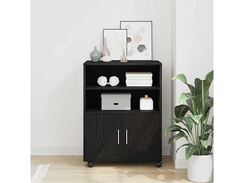 Mobiletto con ruote in rovere nero con ripiano 60 x 48 x 81 cm