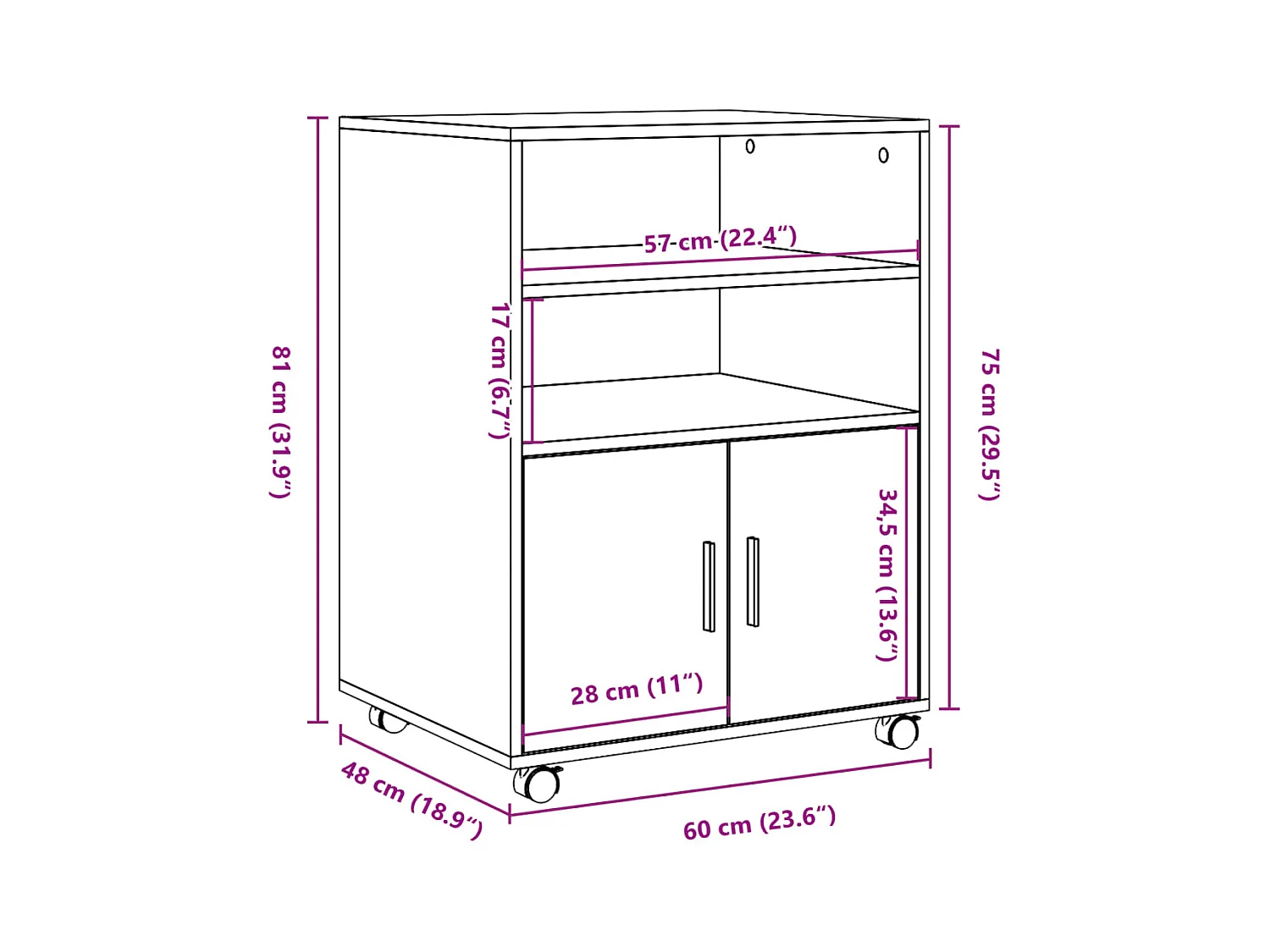Altholz Rollschrank 60x48x81 cm Holzwerkstoff