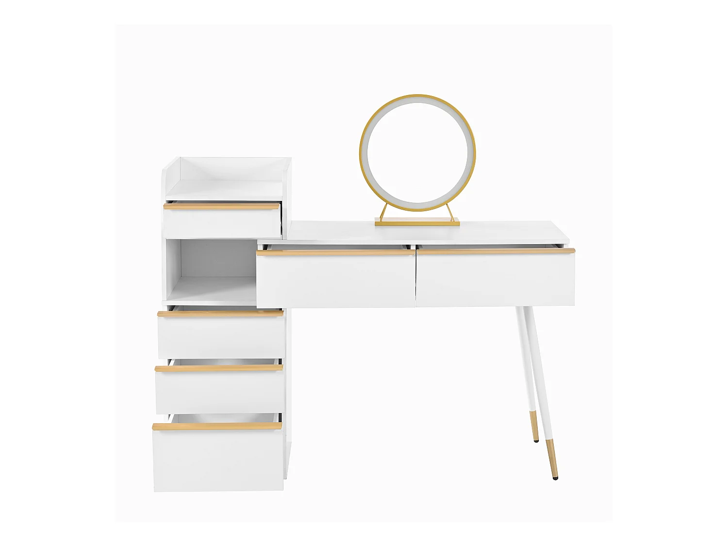 Coiffeuse avec plateau extensible - 100 x 41.5 x 102 cm - avec 6 tiroirs + miroir Leds - aggloméré - blanc