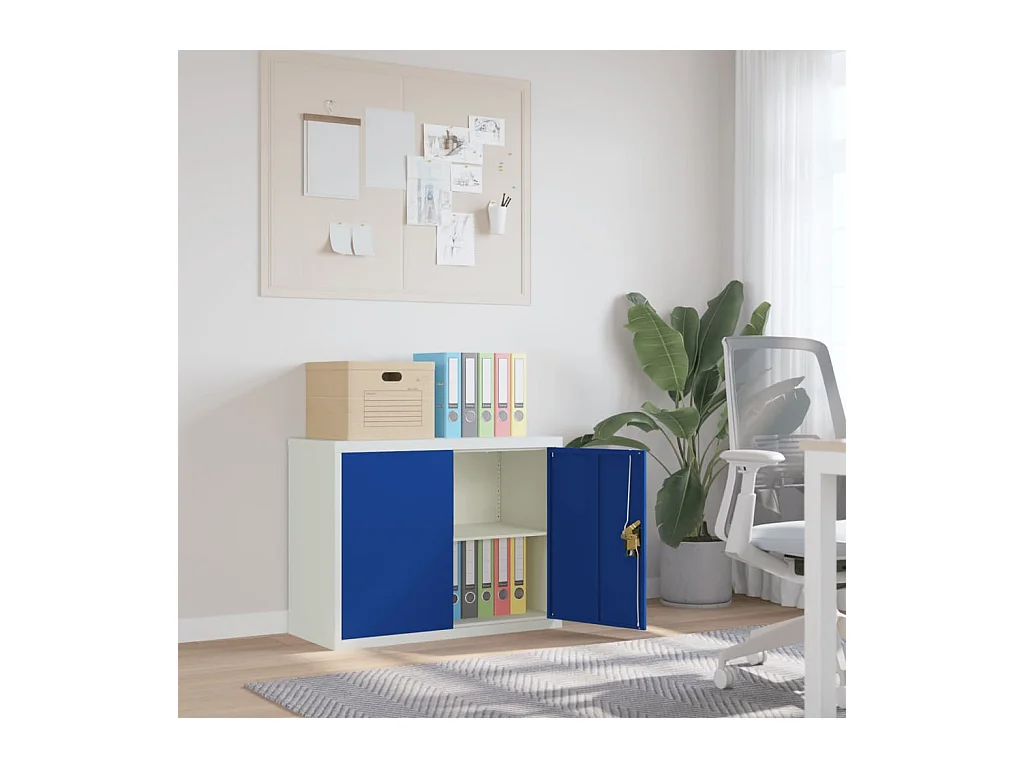 Lichtgrijze en blauwe archiefkast 90x40x70 cm staal