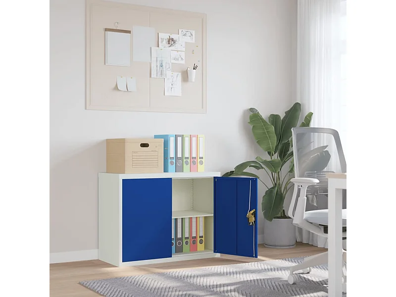 Mobiletto portadocumenti grigio chiaro e blu 90x40x70 cm in acciaio