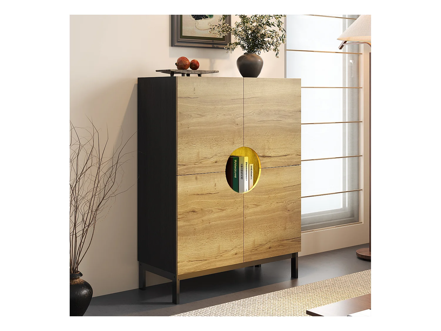 2-in-1 schoenenkast en vitrinekast - 90 x 40 x 120 cm - met verstelbare planken + LED's - MDF - naturel