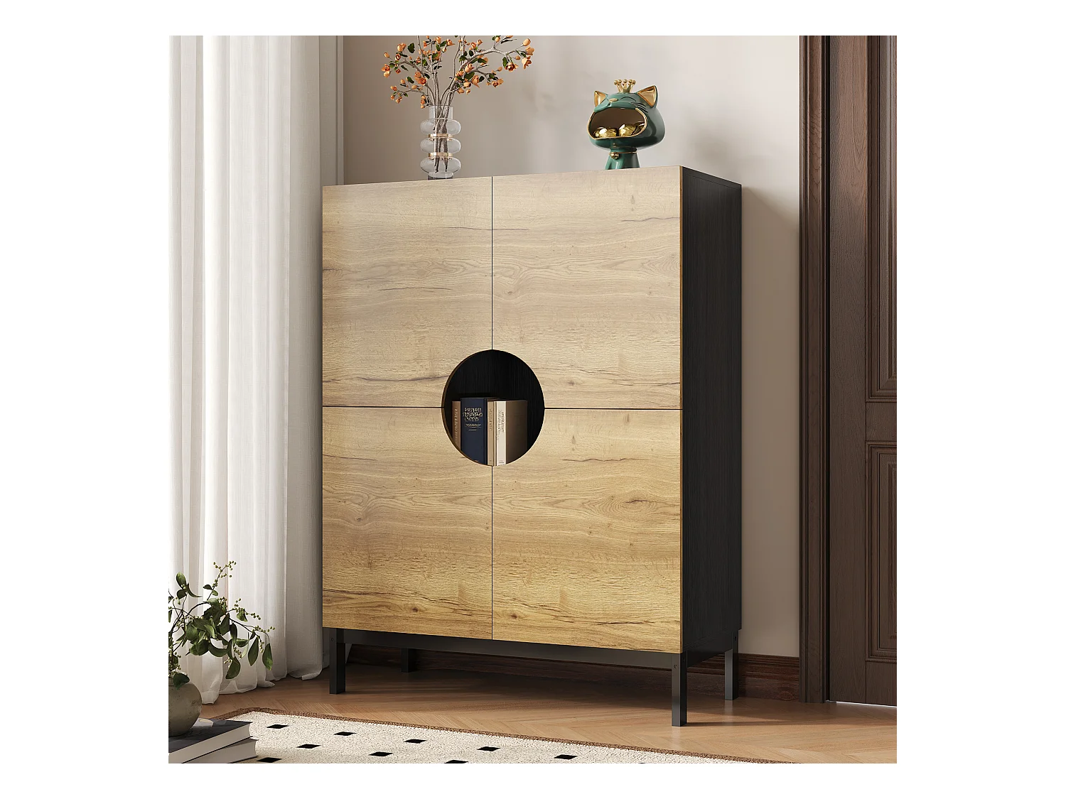 2-in-1 schoenenkast en vitrinekast - 90 x 40 x 120 cm - met verstelbare planken + LED's - MDF - naturel