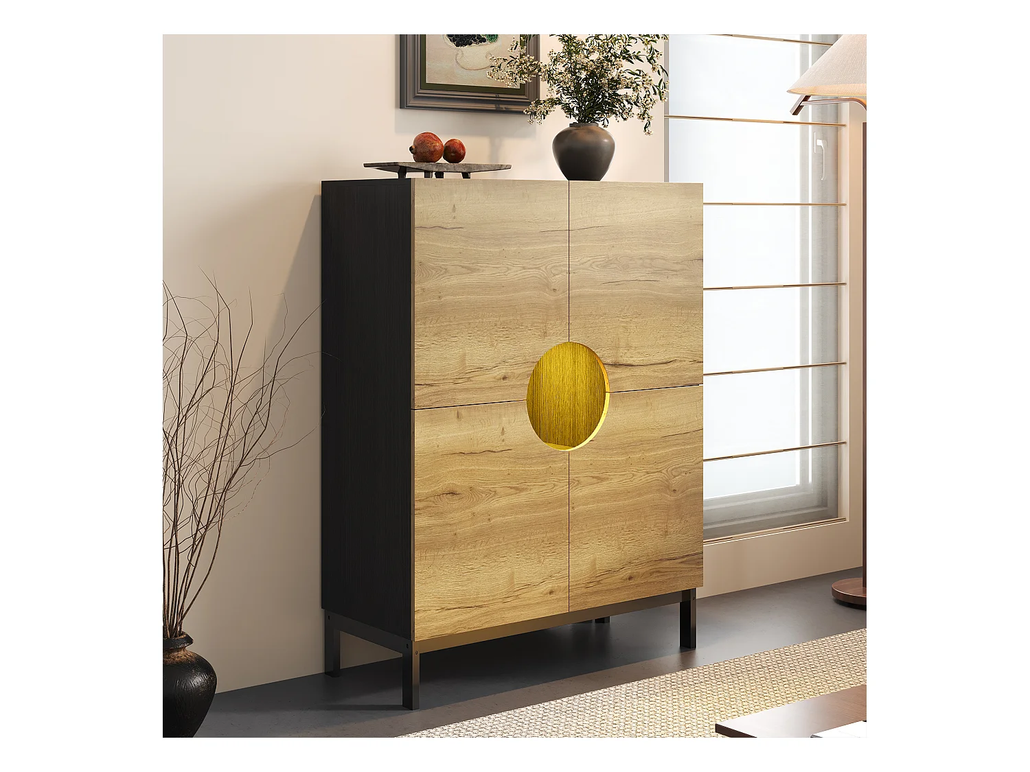 2-in-1 schoenenkast en vitrinekast - 90 x 40 x 120 cm - met verstelbare planken + LED's - MDF - naturel