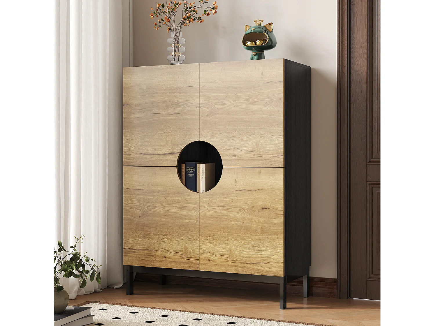 Scarpiera e vetrina 2 in 1 - 90 x 40 x 120 cm - con ripiani regolabili + LED - MDF - naturale