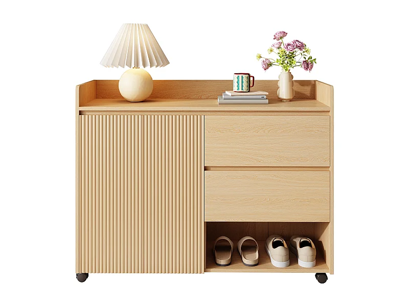 Mobiler Schuhschrank - 110 x 35 x 86 cm - mit 2 Schubladen + 1 Tür - MDF - natur