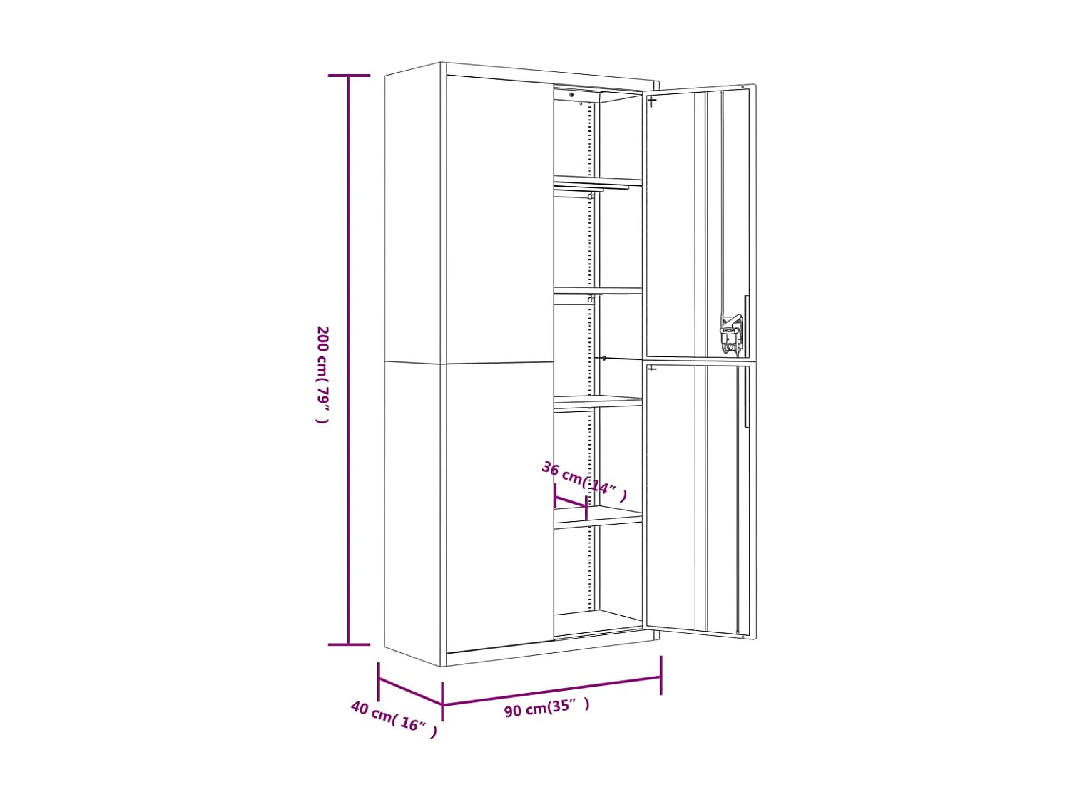 Mobiletto portadocumenti antracite 90x40x200 cm Acciaio
