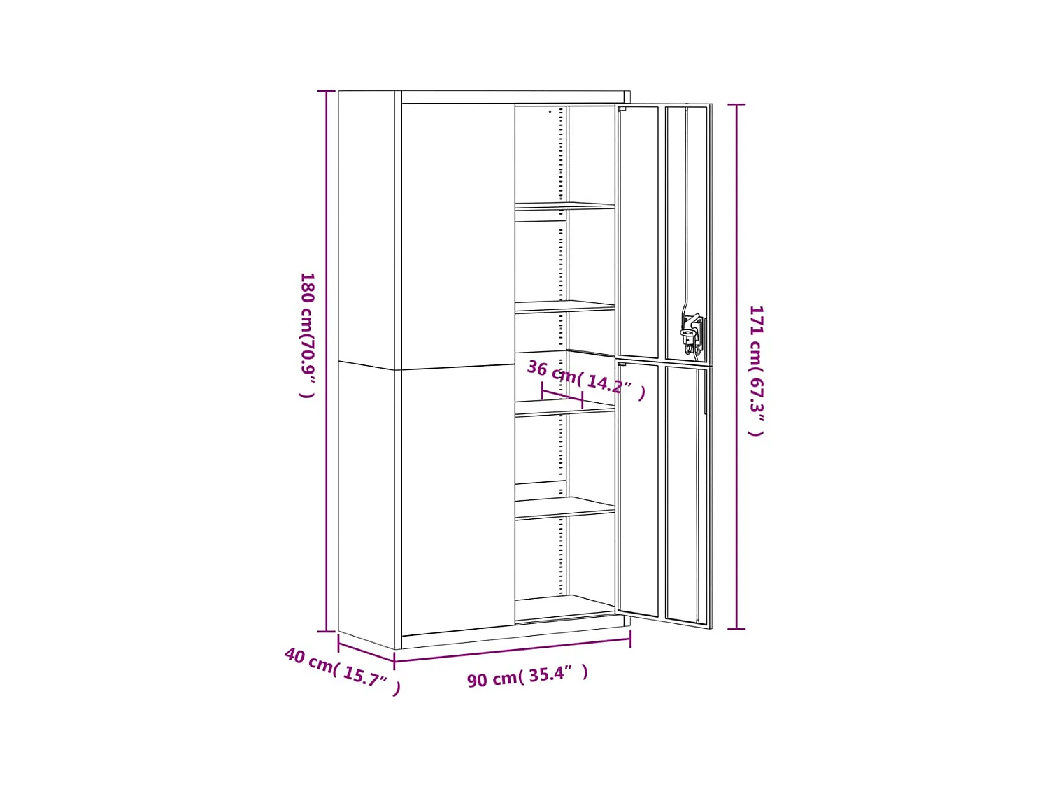 Lichtgrijze archiefkast 90x40x180 cm staal