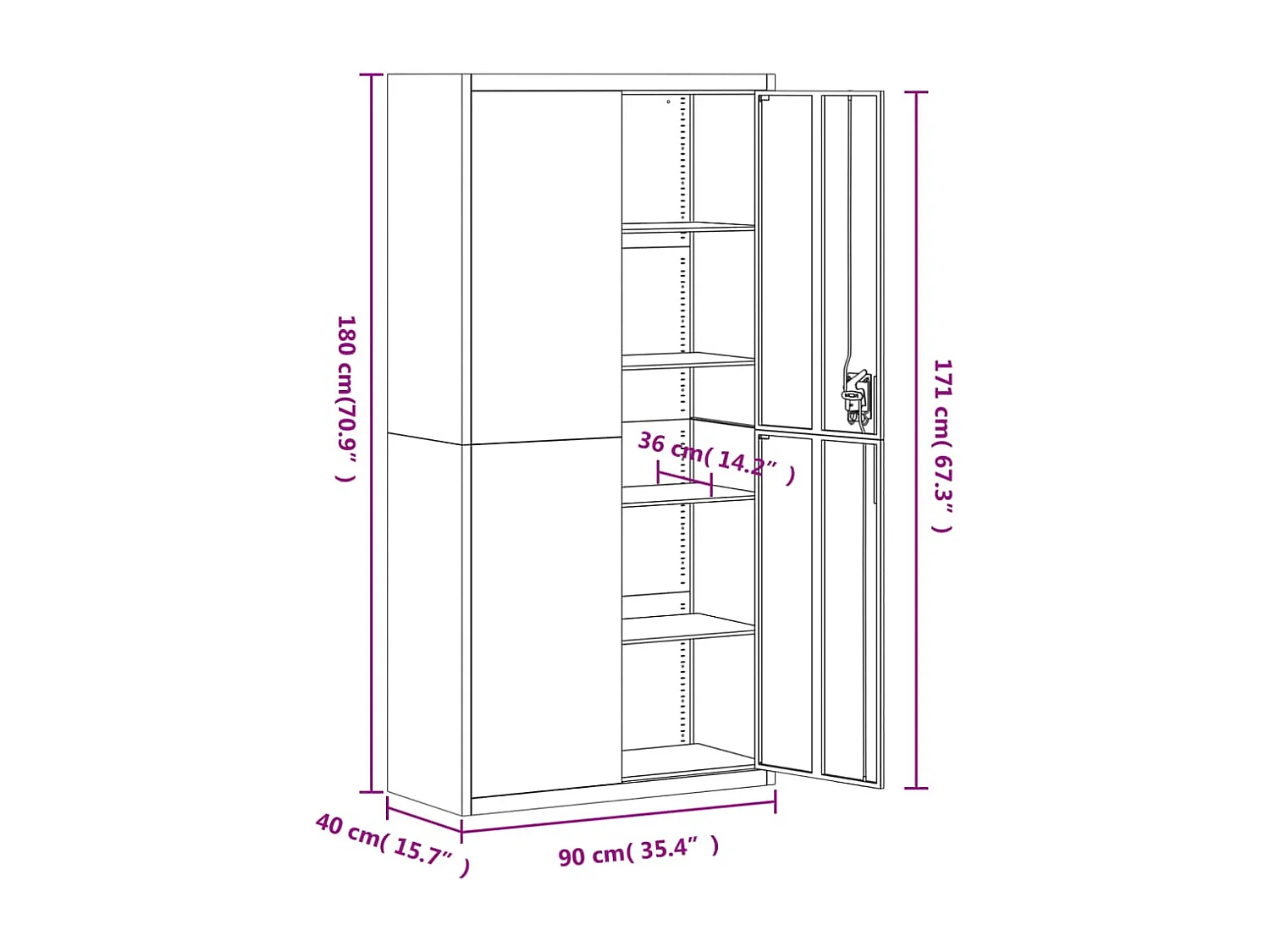 Archivador gris claro 90x40x180 cm acero