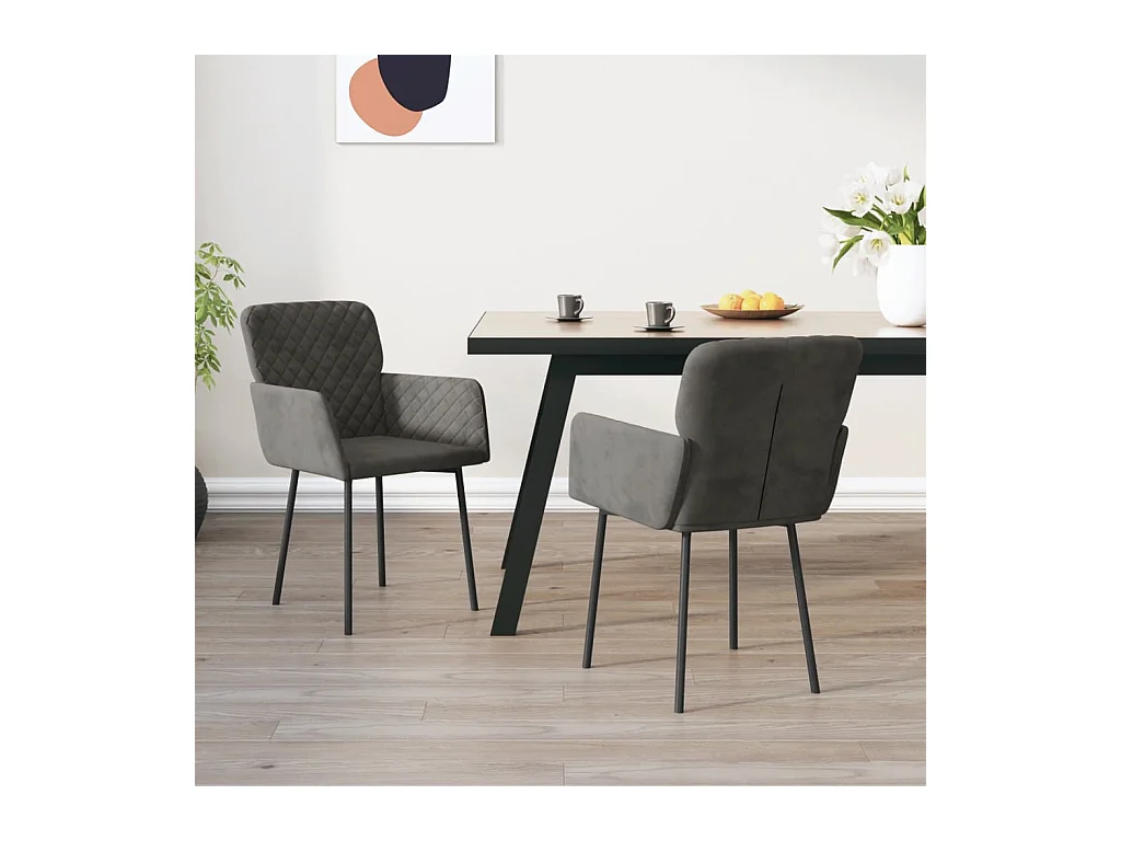 Eetkamerstoelen set van 2 Donkergrijs Fluweel