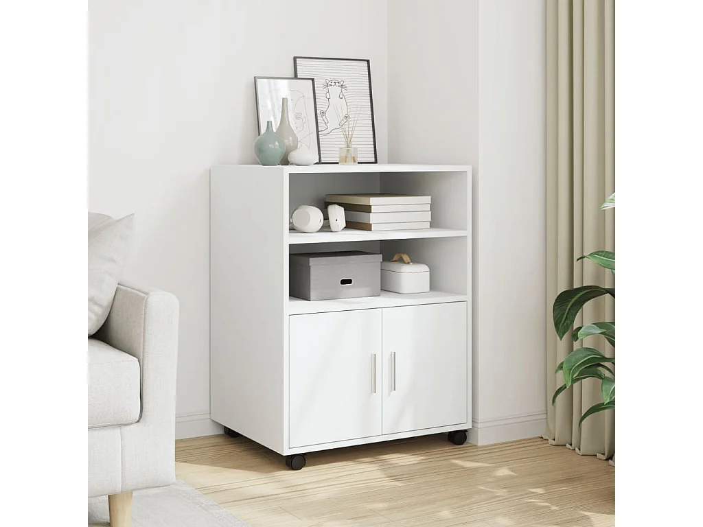 Mobiletto bianco con ruote 60x48x81 cm in legno ingegnerizzato