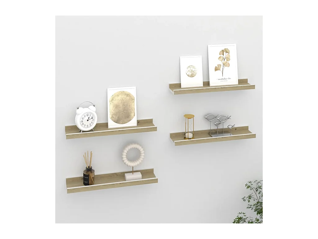 Mensole da parete 4 pezzi bianco e rovere sonoma 40x9x3 cm