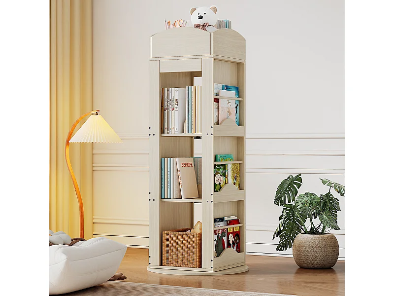 Drehbares Bücherregal – 63 x 63 x 142 cm – Aufbewahrungsregal für Kinder und Erwachsene – MDF – Natur