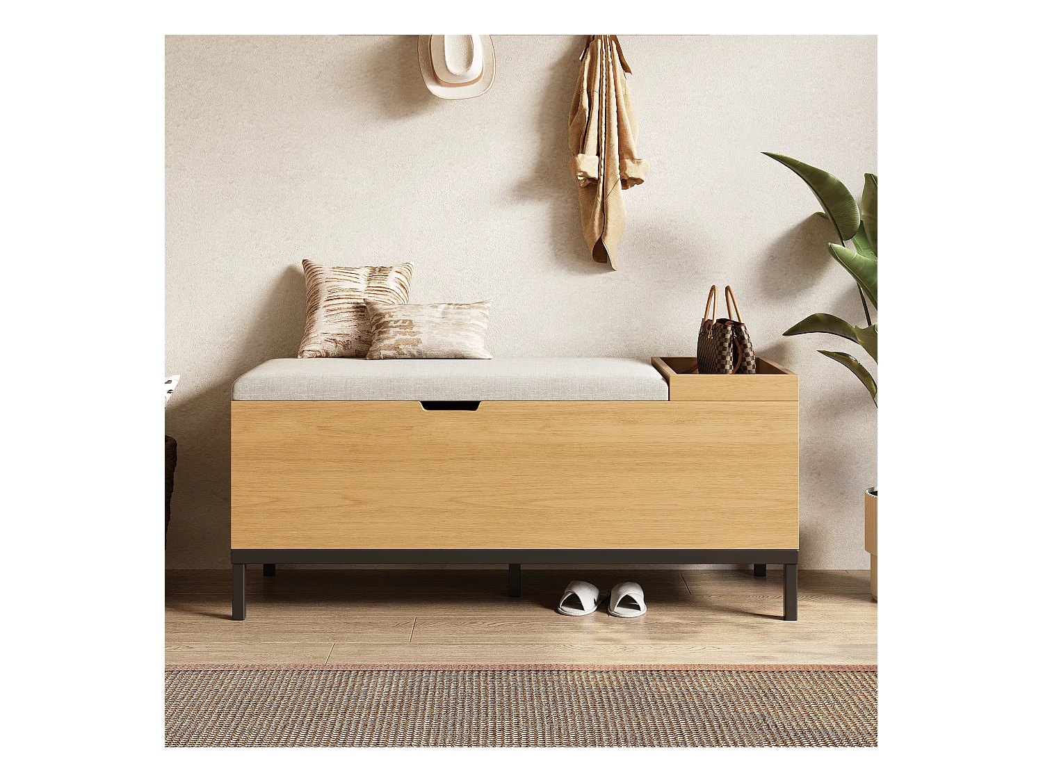 Banc à chaussures - 115 x 40 x 49.5 cm - meuble d'assise - coffre de rangement - MDF - naturel