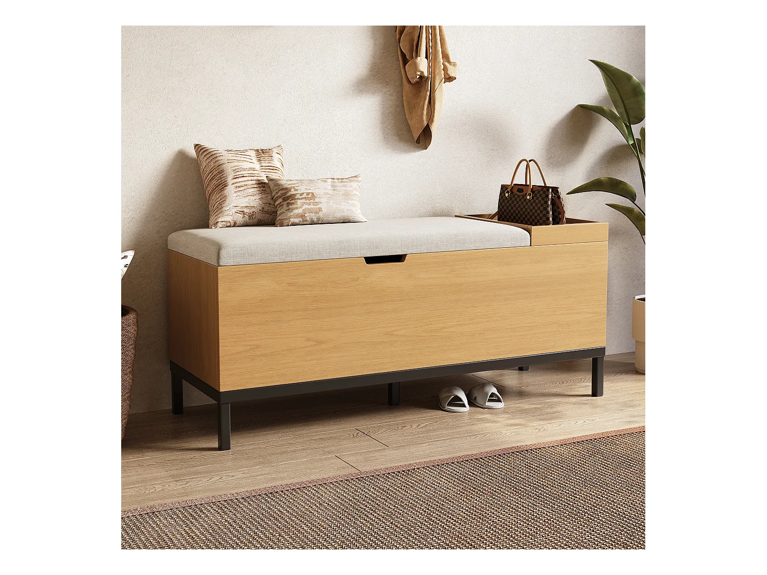 Banc à chaussures - 115 x 40 x 49.5 cm - meuble d'assise - coffre de rangement - MDF - naturel