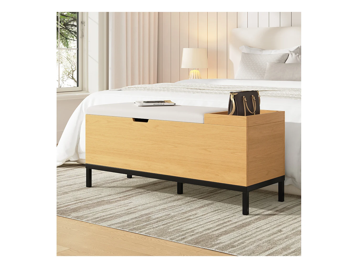 Banc à chaussures - 115 x 40 x 49.5 cm - meuble d'assise - coffre de rangement - MDF - naturel