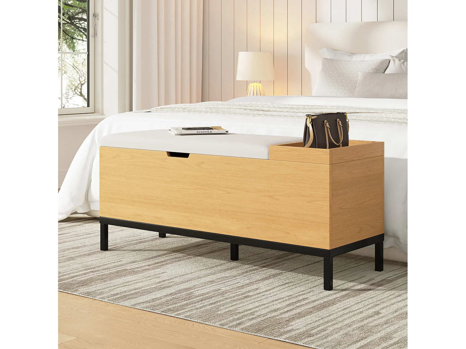 Banc à chaussures - 115 x 40 x 49.5 cm - meuble d'assise - coffre de rangement - MDF - naturel