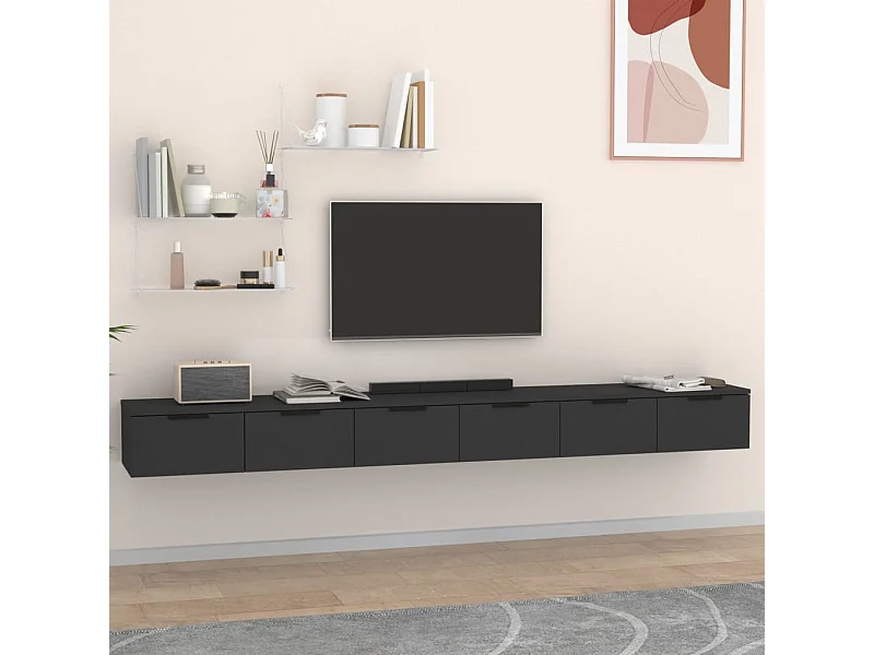 Armoires murales 2 pcs noir 102x30x20 cm bois d'ingénierie