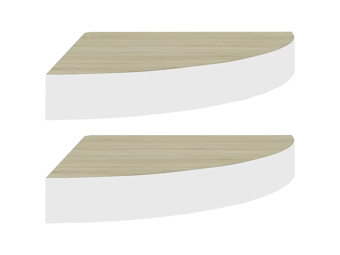 Étagères d'angle murales 2 pcs Chêne et blanc 25x25x3,8 cm MDF