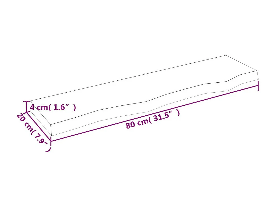 Lichtbruine wandplank 80x20x4 cm massief behandeld eikenhout
