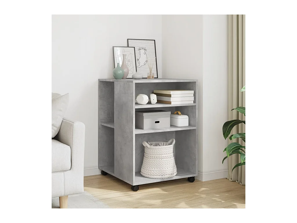 Betongrijze bewerkte houten bijzettafel met wielen