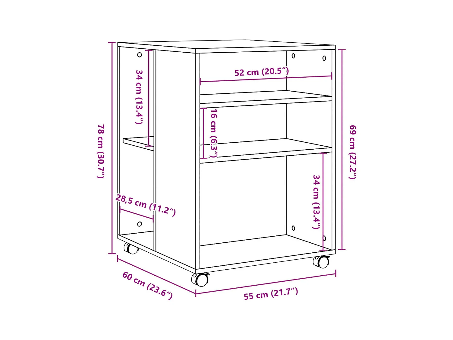Betongrijze bewerkte houten bijzettafel met wielen