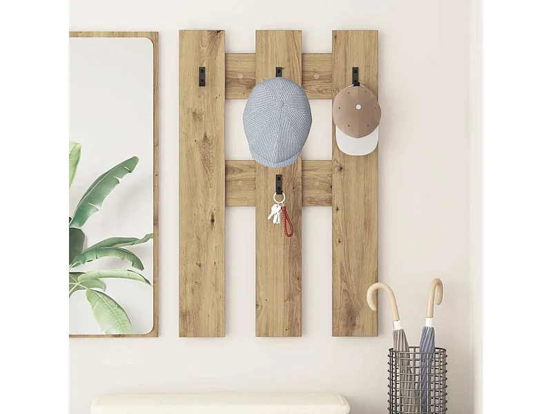 Perchero de pared de roble hecho a mano 65 x 3 x 100 cm
