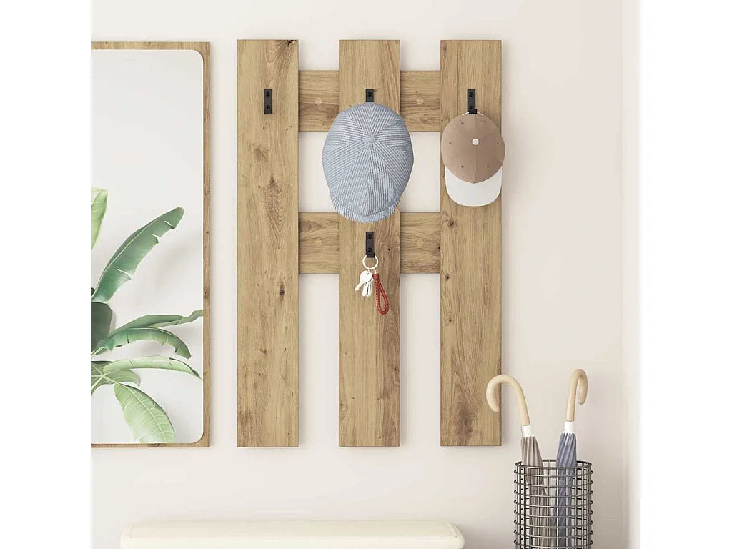 Handgemaakte eikenhouten wandkapstok 65 x 3 x 100 cm
