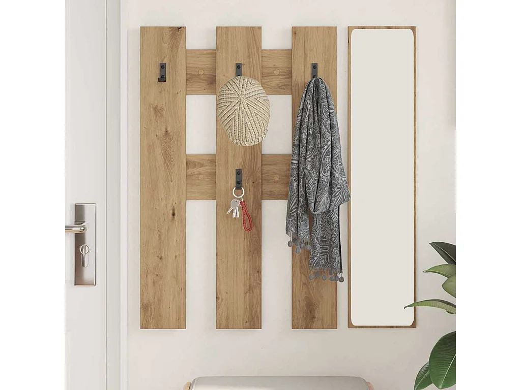 Handgemaakte eikenhouten wandkapstok 65 x 3 x 100 cm