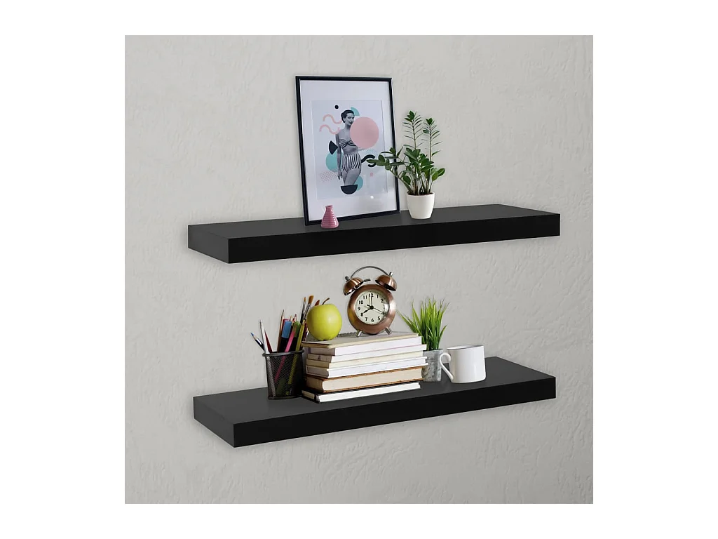 Mensole da parete sospese 2 pezzi Nero 60x20x3,8 cm