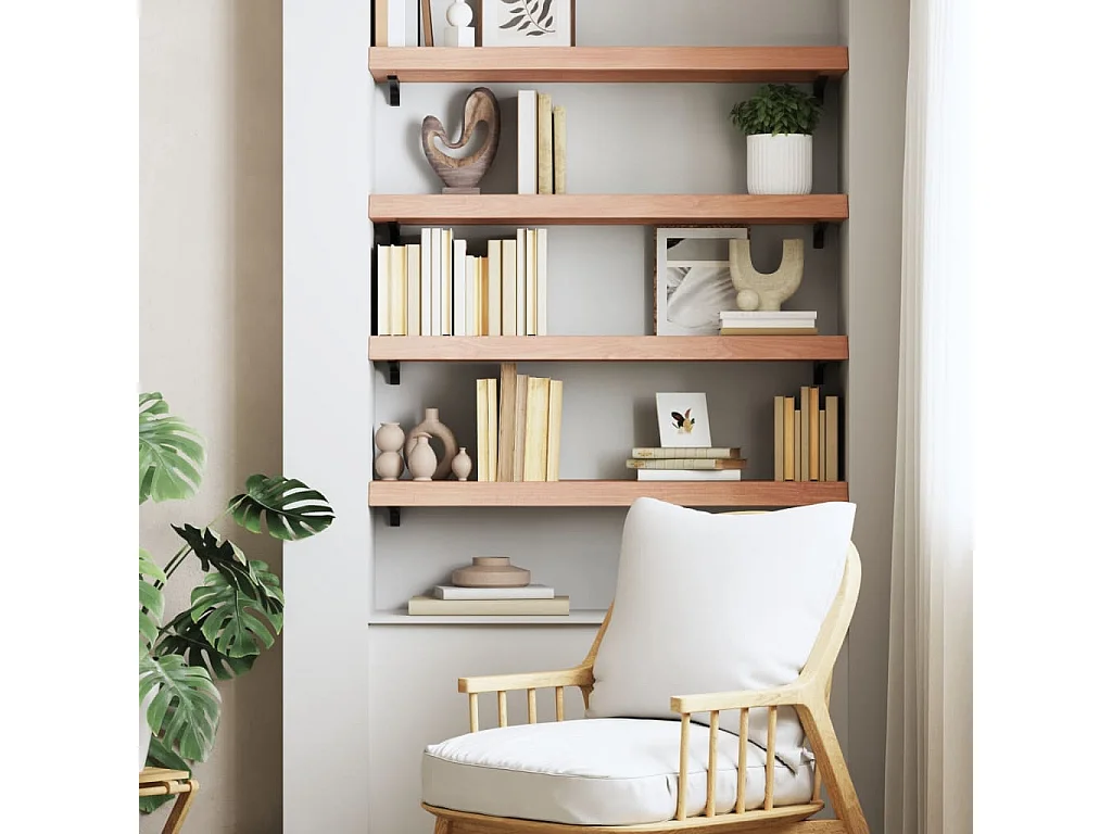 Estante de pared marrón claro en madera maciza de roble tratado