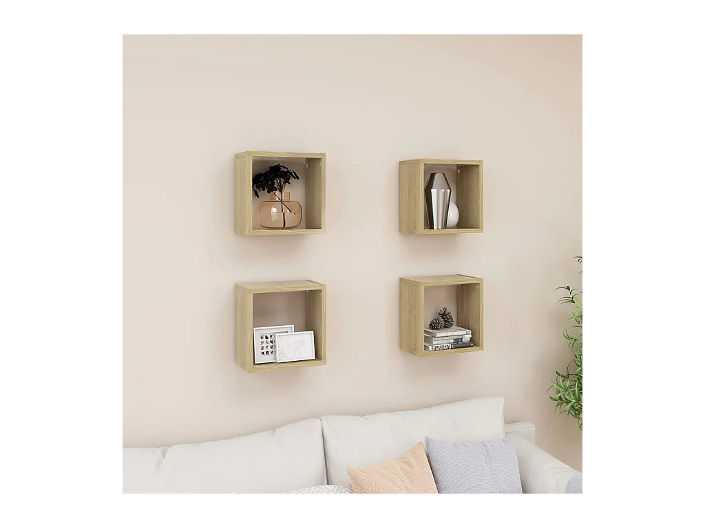 Étagères cube murales 4 pcs Chêne sonoma 26x15x26 cm