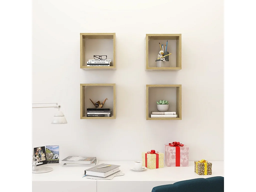 Mensole a cubo da parete 4 pezzi Rovere Sonoma 26x15x26 cm