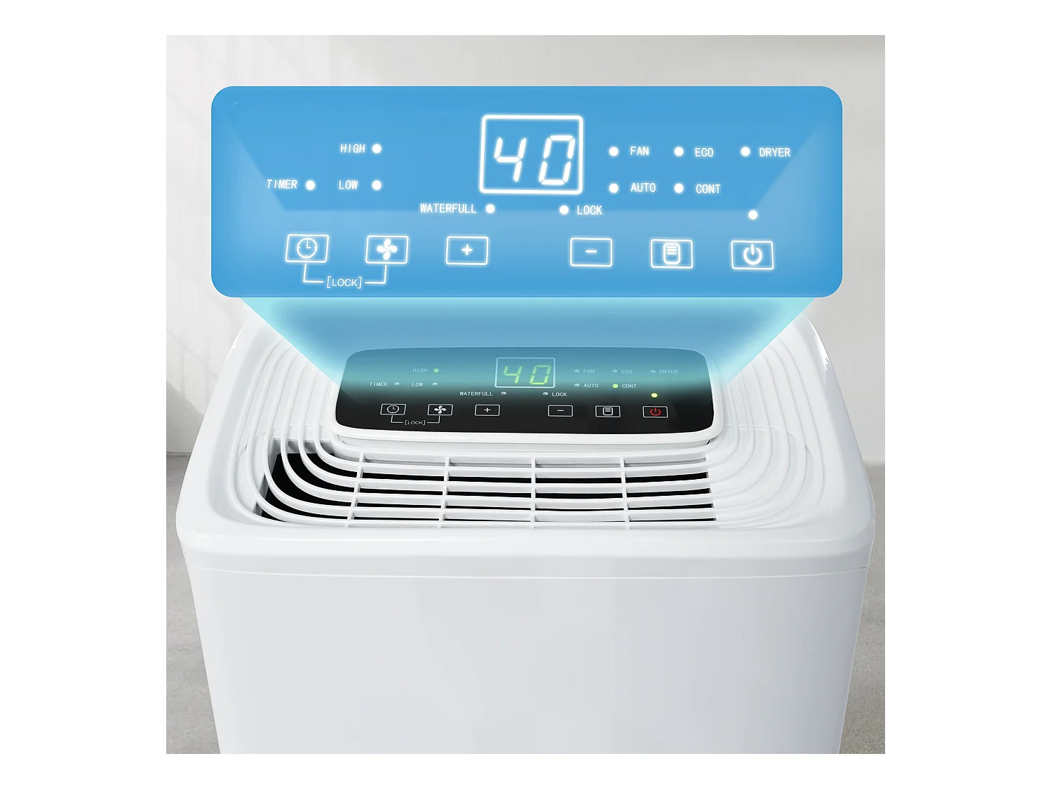 Deshumidificador 12L/día, 3 en 1, Deshumidificador, Purificador y Secador de Aire, Tanque de 1.5L, Temporizador de 24h, Pantalla LED, para 15㎡, Blanco