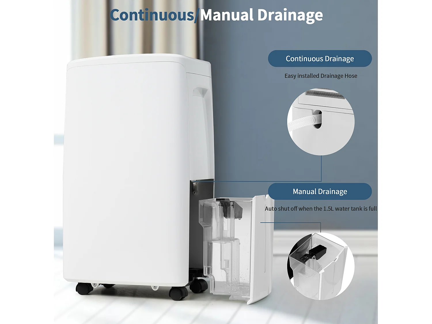 Déshumidificateur 12L/jour, 3 en 1, déshumidificateur, purificateur d'air et séchoir, réservoir de 1.5L, minuterie 24h, écran LED, pour 15㎡, Blanc