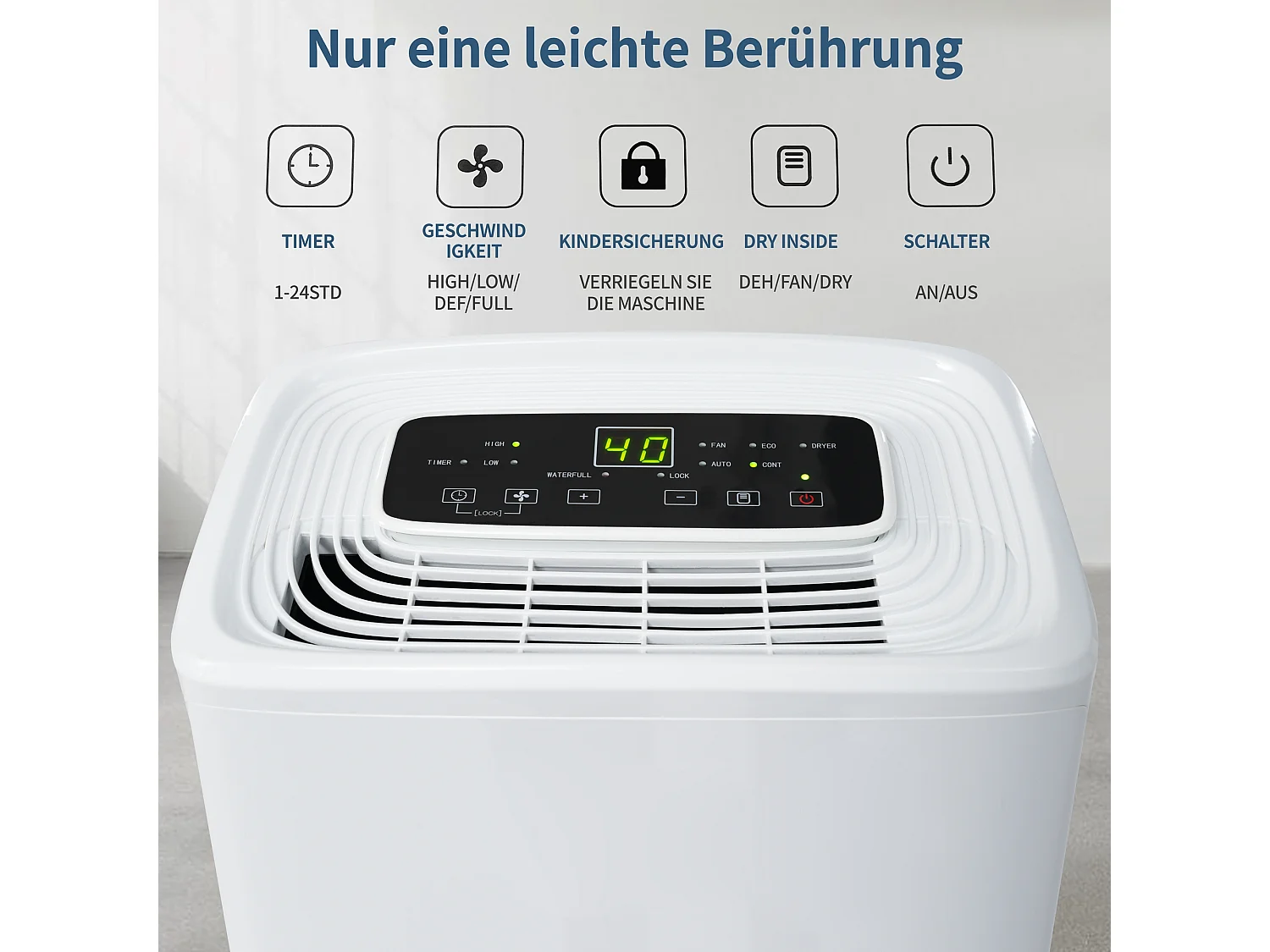 Déshumidificateur 12L/jour, 3 en 1, déshumidificateur, purificateur d'air et séchoir, réservoir de 1.5L, minuterie 24h, écran LED, pour 15㎡, Blanc