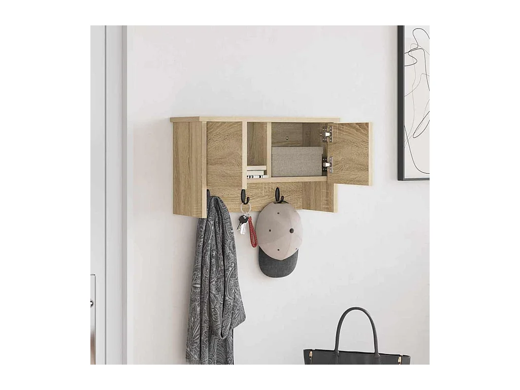 Appendiabiti da parete con ripiano in rovere Sonoma 50 x 20 x 30 cm