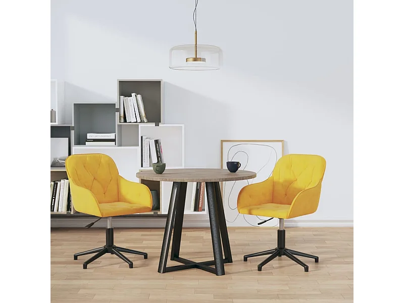 Set di 2 sedie da pranzo girevoli in velluto giallo