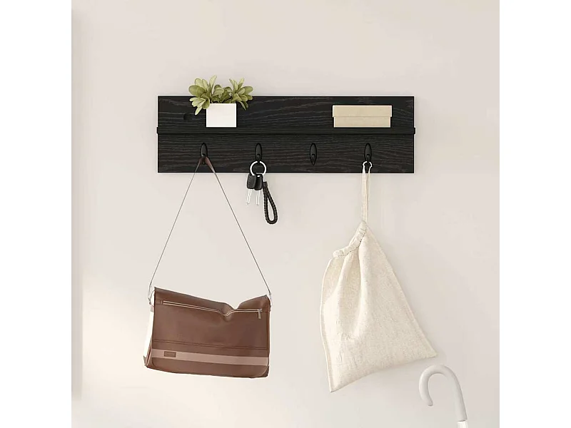 Wandkapstok met plank Zwart eiken 60 x 10,5 x 18 cm