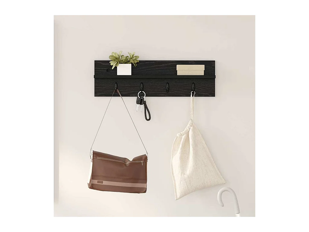 Porte-manteau mural avec étagère Chêne noir 60 x 10.5 x 18 cm