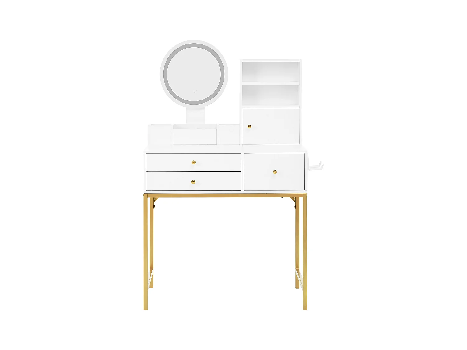 Tocador con LED - 80 x 40 x 134 cm - con 3 cajones + 1 puerta + 1 espejo - MDF - blanco