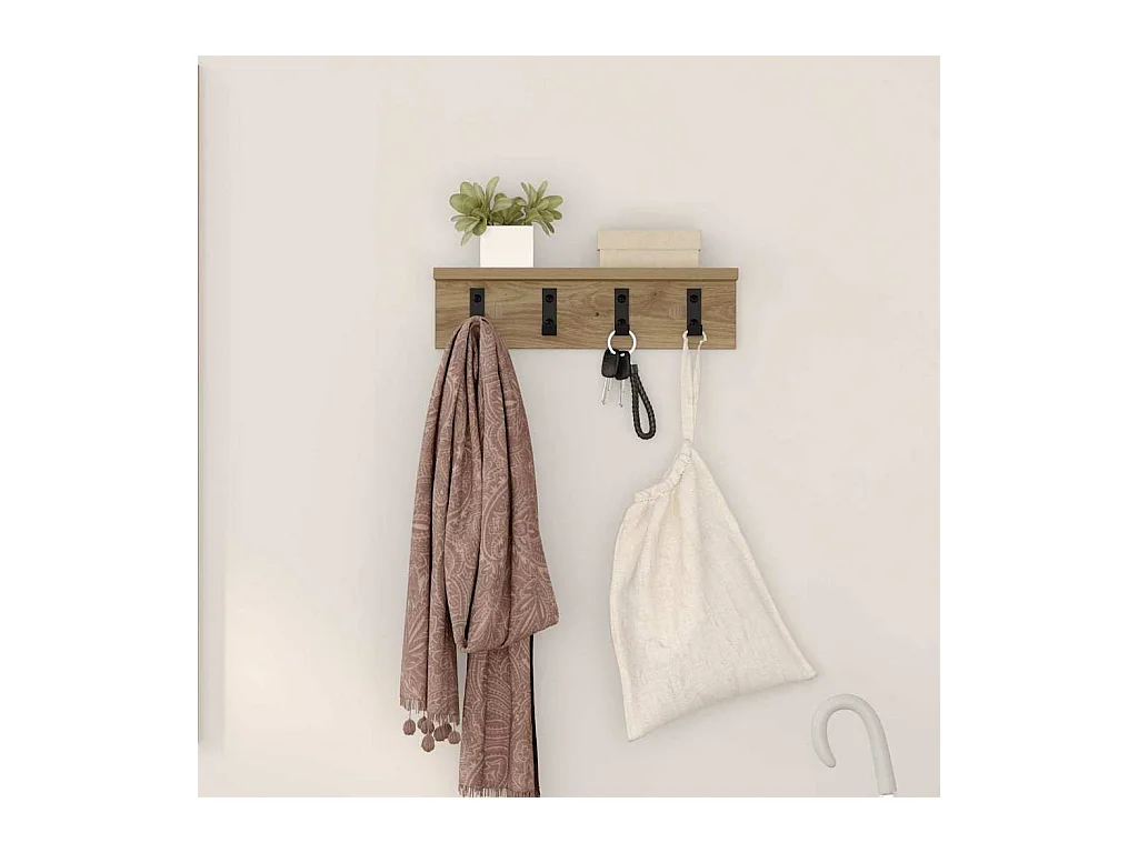 Porte-manteau mural chêne artisanal 40 x 10.5 x 10.5 cm
