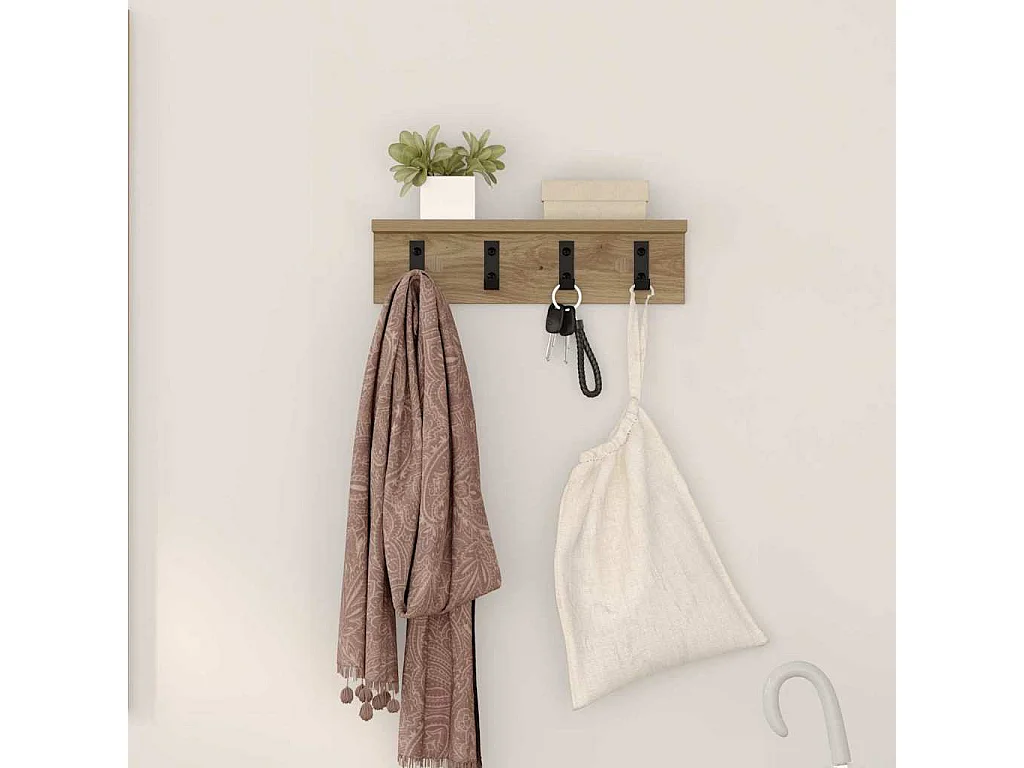 Porte-manteau mural chêne artisanal 40 x 10.5 x 10.5 cm