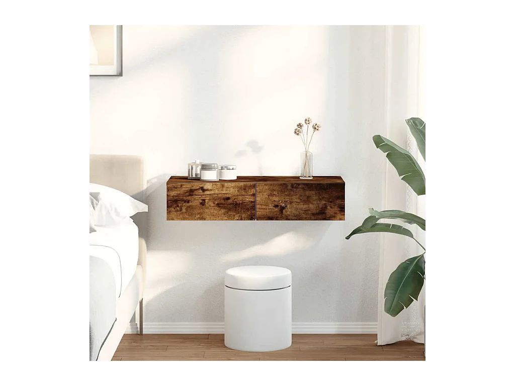 Wandplank met lades van gerookt eikenhout