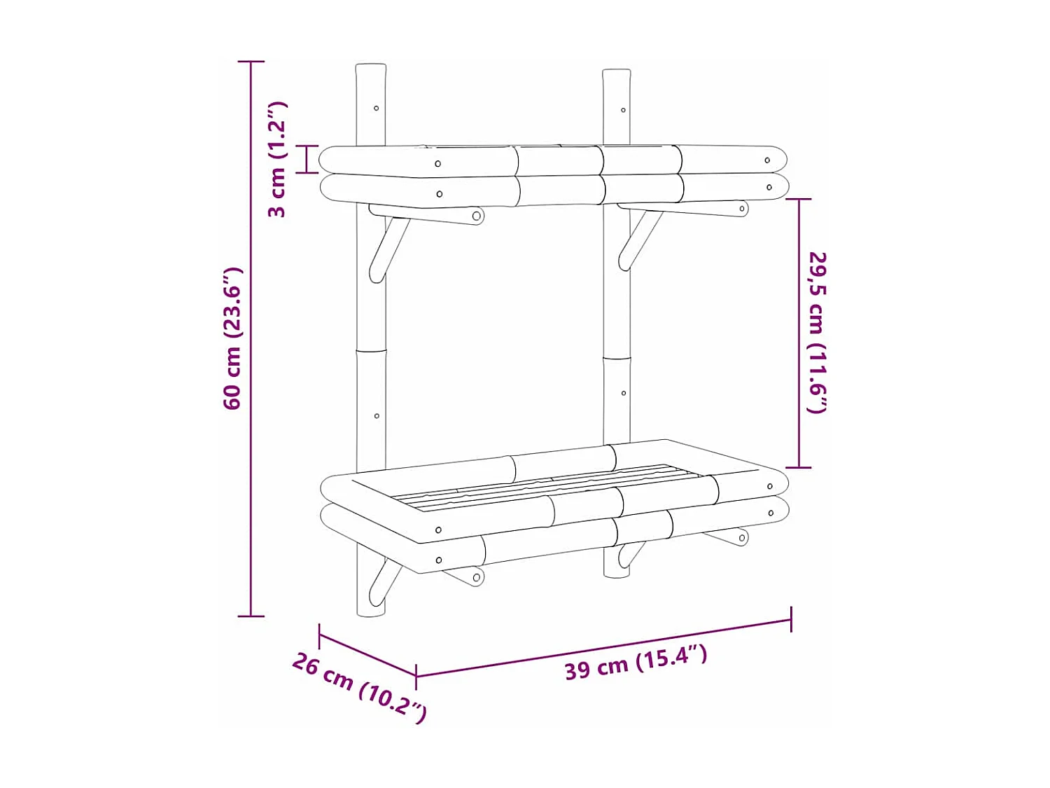 Wandplank met plank Bruin 45 x 26 x 60 cm Bamboe