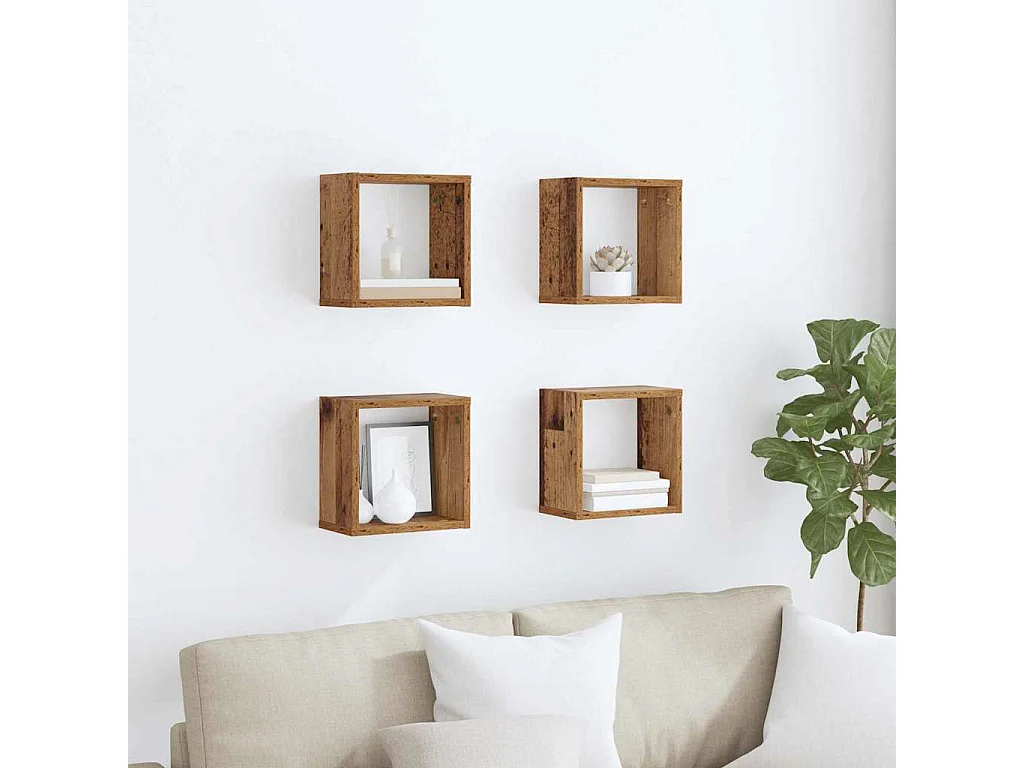 Estantes de pared con balda 4 piezas Madera antigua 26 x 15 x 26 cm