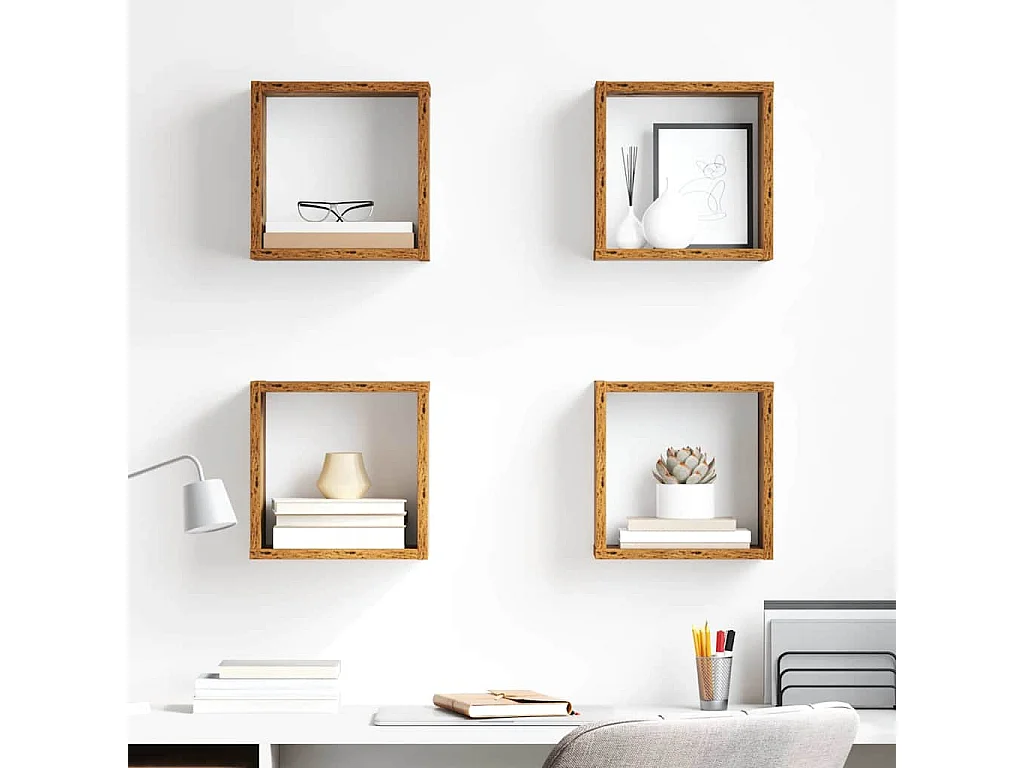 Estantes de pared con balda 4 piezas Madera antigua 26 x 15 x 26 cm