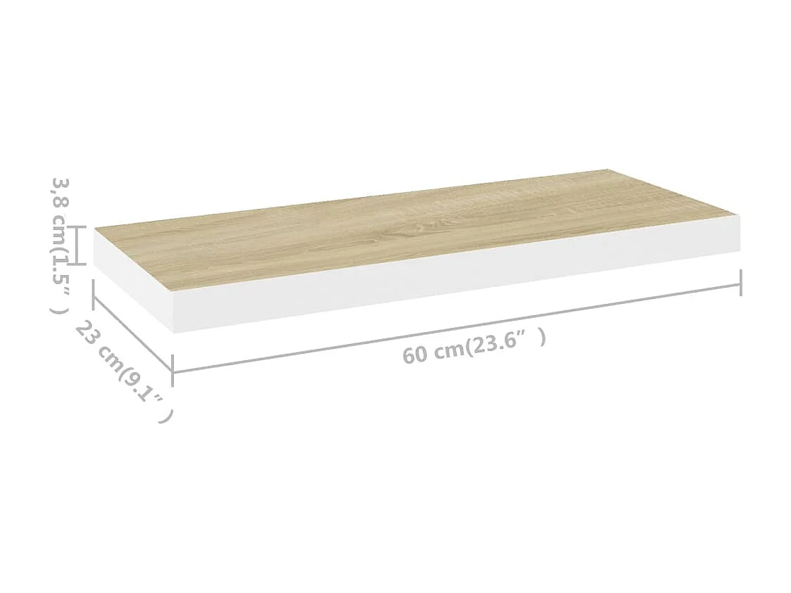 Estante flotante de pared roble y blanco 60x23,5x3,8 cm MDF