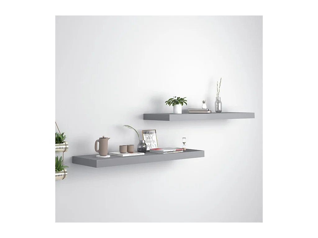 Mensole da parete sospese 2 pezzi grigio 80x23,5x3,8 cm MDF