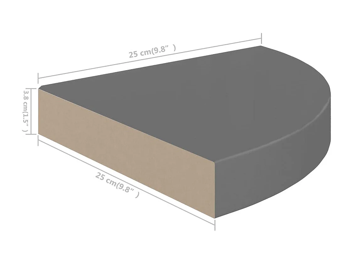 Estante flotante de esquina gris brillante 25x25x3,8 cm MDF